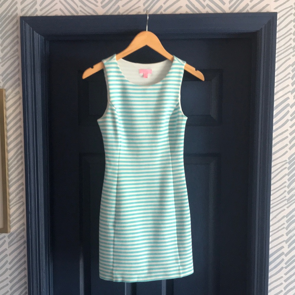 Lily Pulitzer sleeveless aqua & white striped dress side zip size XS